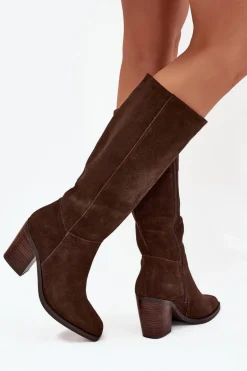 Zamszowe Kozaki Na Słupku Zamek Czekoladowe Lissara