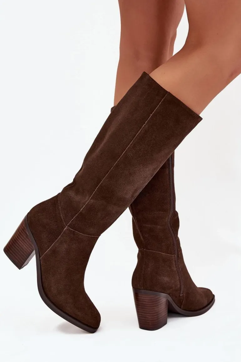 Zamszowe Kozaki Na Słupku Zamek Czekoladowe Lissara