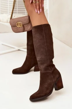 Zamszowe Kozaki Na Słupku Zamek Czekoladowe Lissara