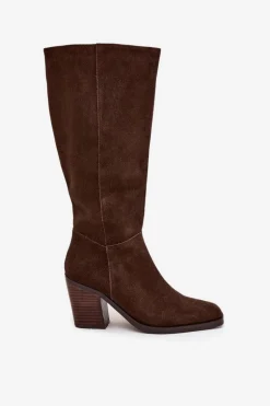 Zamszowe Kozaki Na Słupku Zamek Czekoladowe Lissara