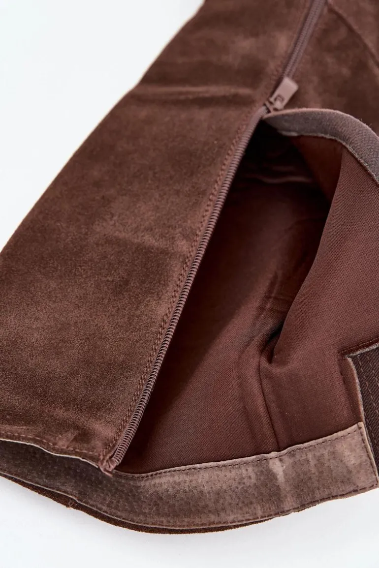 Zamszowe Kozaki Na Słupku Zamek Czekoladowe Lissara