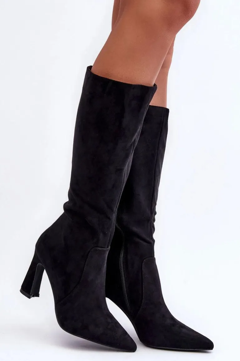 Zamszowe Kozaki Na Słupku Czarne Adrolio