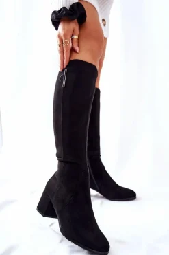 Zamszowe Kozaki Na Suwak Czarne Magnizio