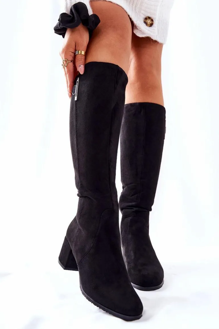 Zamszowe Kozaki Na Suwak Czarne Magnizio