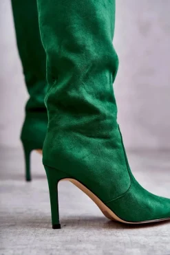 Zamszowe Kozaki Na Szpilce Zielone Carite