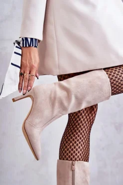 Zamszowe Kozaki Na Szpilce Beżowe Arison