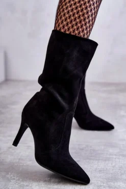Zamszowe Kozaki Na Szpilce Czarne Arison