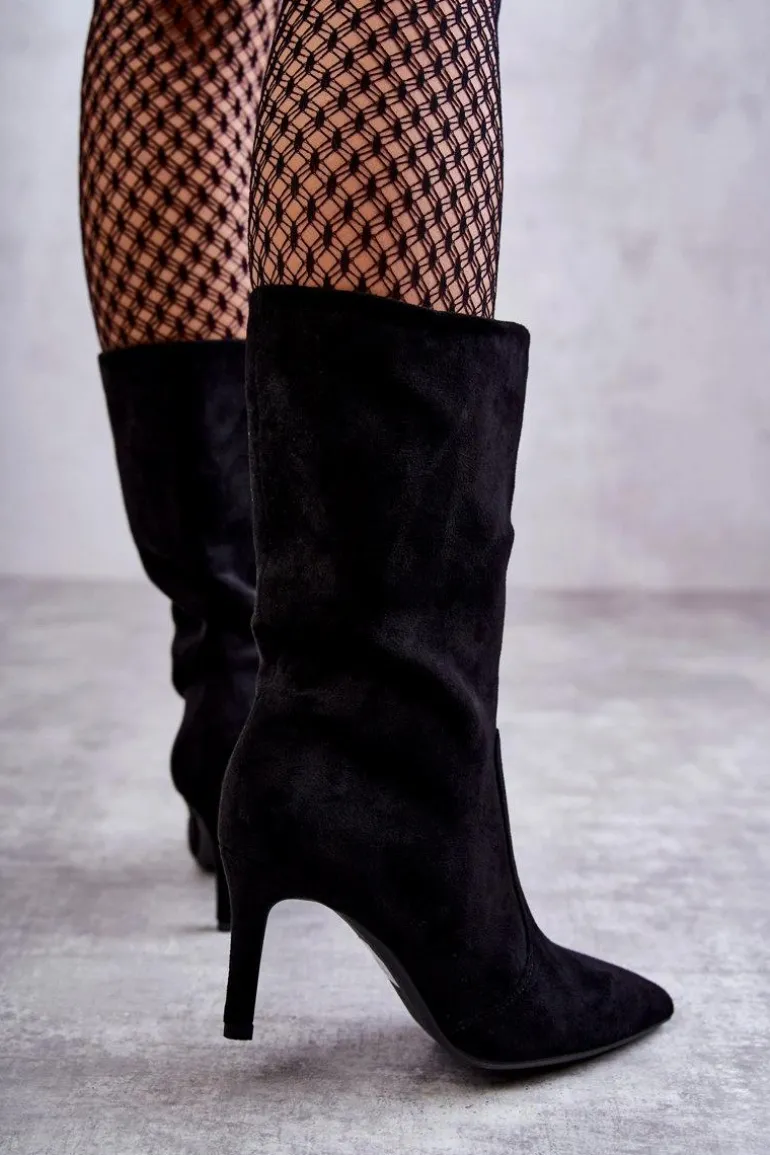 Zamszowe Kozaki Na Szpilce Czarne Arison