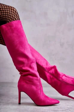 Zamszowe Kozaki Na Szpilce Różowe Carite