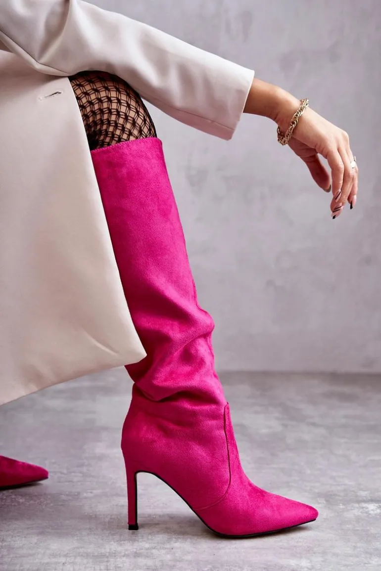 Zamszowe Kozaki Na Szpilce Różowe Carite