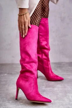 Zamszowe Kozaki Na Szpilce Różowe Carite