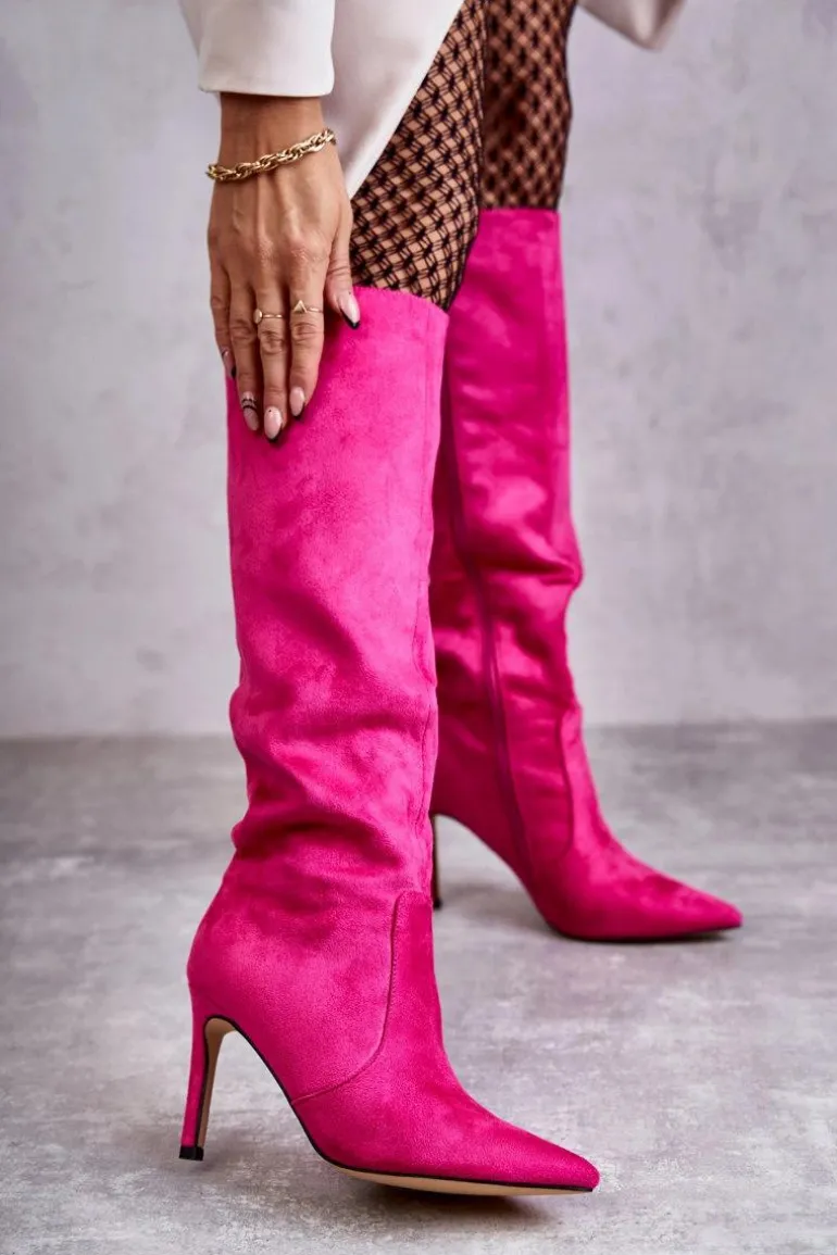 Zamszowe Kozaki Na Szpilce Różowe Carite
