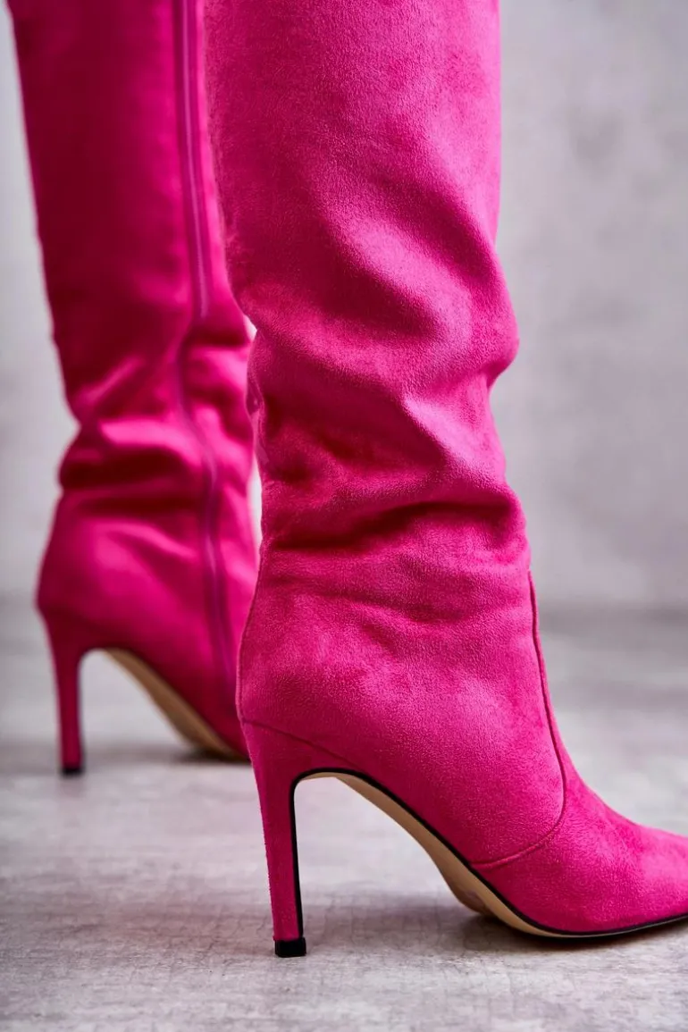 Zamszowe Kozaki Na Szpilce Różowe Carite
