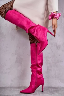 Zamszowe Kozaki Na Szpilce Różowe Carite