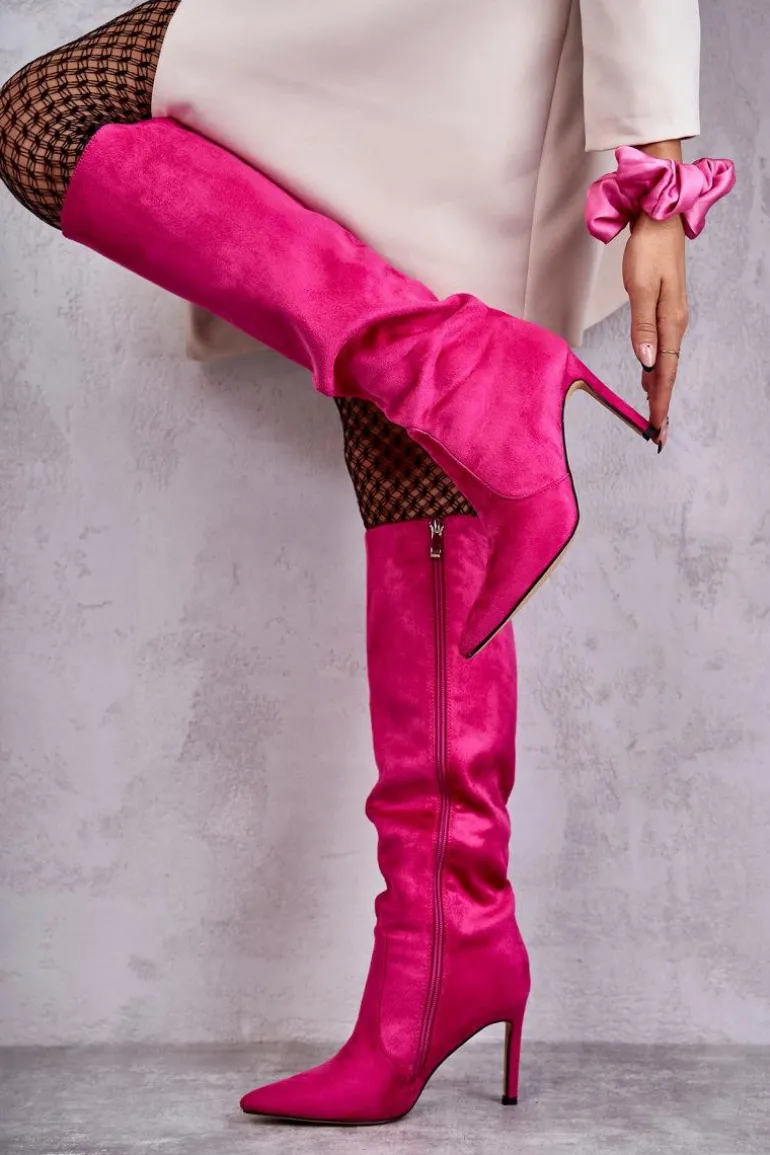 Zamszowe Kozaki Na Szpilce Różowe Carite