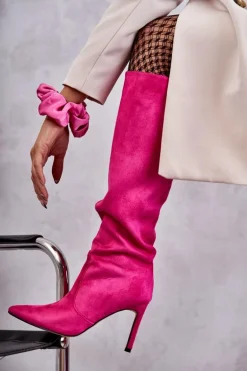 Zamszowe Kozaki Na Szpilce Różowe Carite