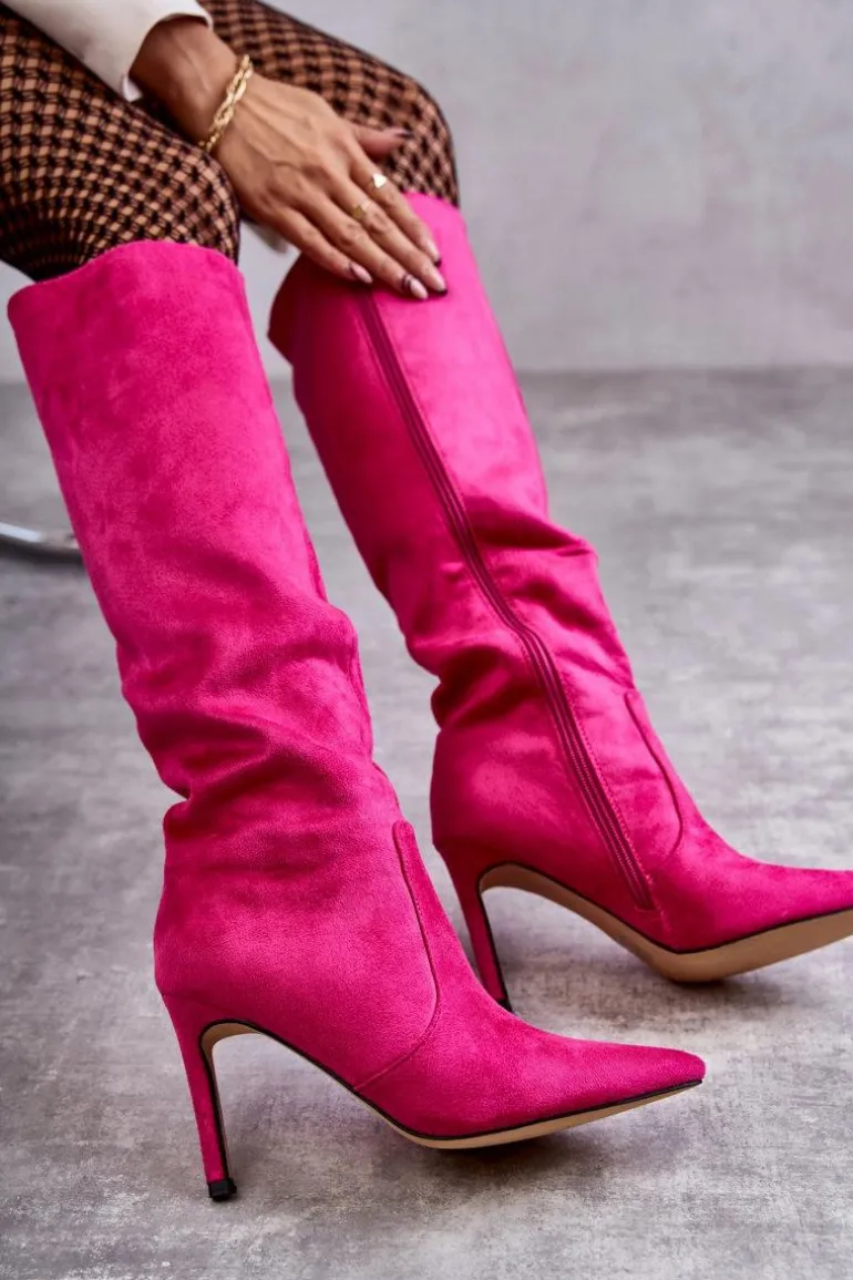 Zamszowe Kozaki Na Szpilce Różowe Carite