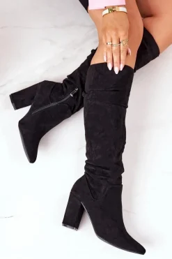 Zamszowe Kozaki W Szpic Czarne Impressing