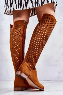 Zamszowe Kozaki Z Ażurowym Wzorem Rude Arinna
