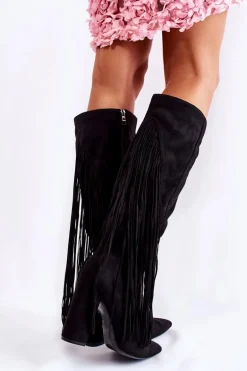 Zamszowe Kozaki Z Frędzlami Czarne Avilla