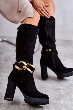 Zamszowe Kozaki Z Odpinanym Łańcuchem Czarne Jackson