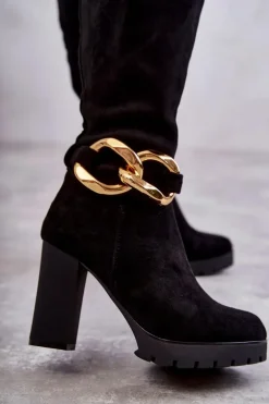 Zamszowe Kozaki Z Odpinanym Łańcuchem Czarne Jackson