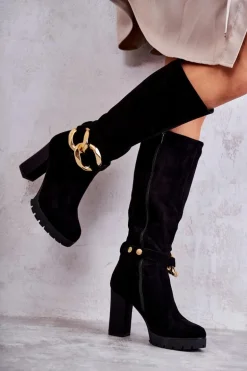 Zamszowe Kozaki Z Odpinanym Łańcuchem Czarne Jackson