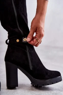 Zamszowe Kozaki Z Odpinanym Łańcuchem Czarne Jackson