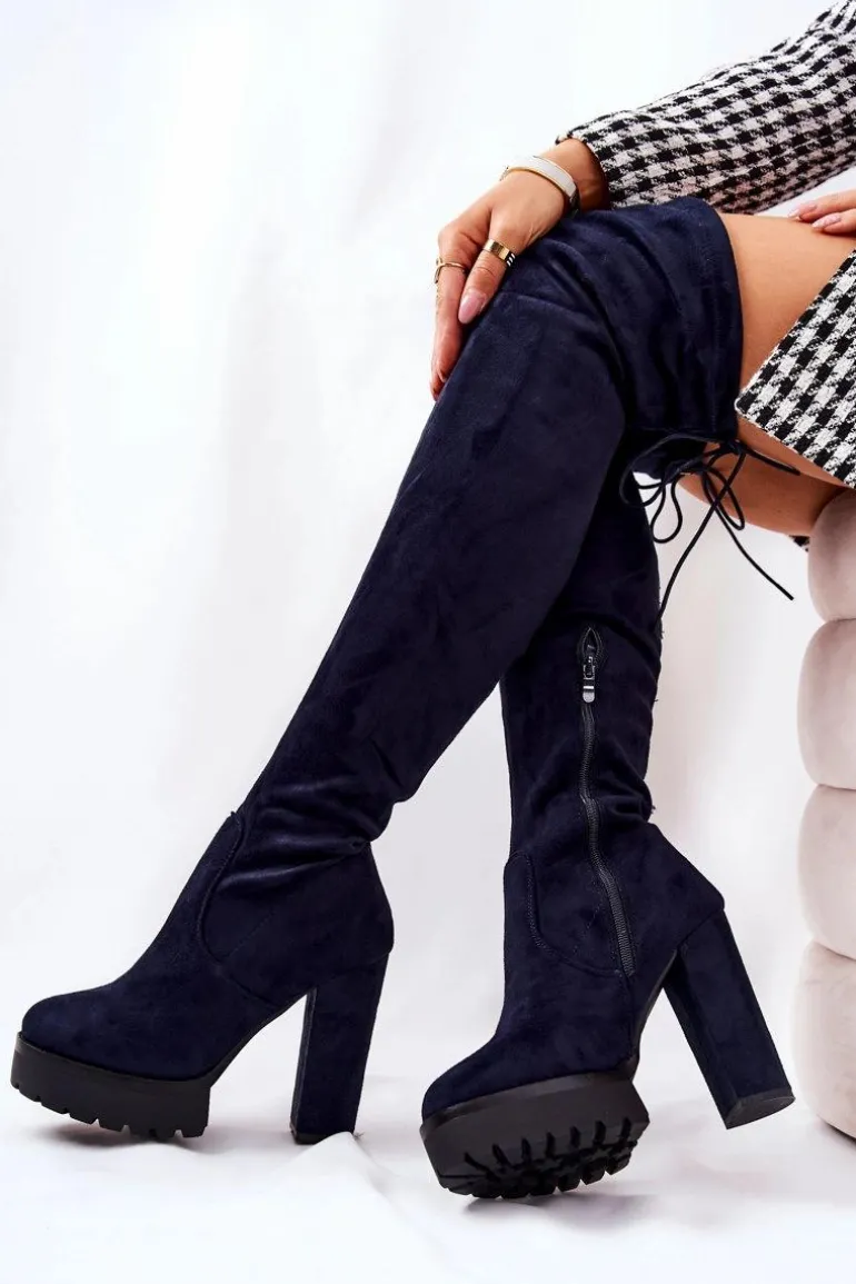 Zamszowe Kozaki Za Kolano Granatowe Fillis