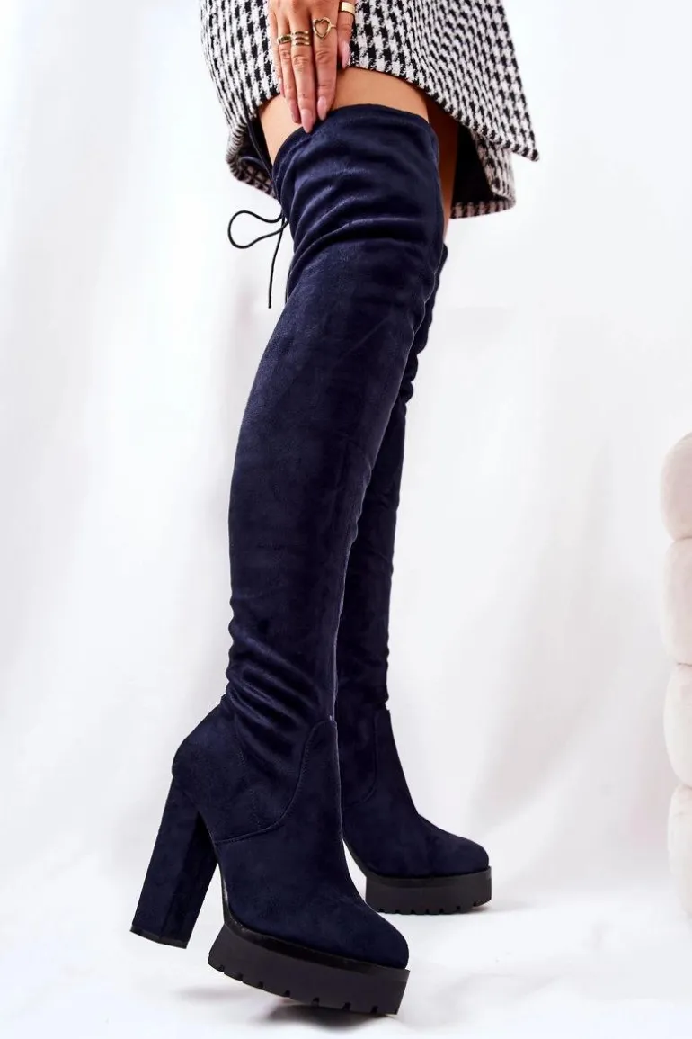 Zamszowe Kozaki Za Kolano Granatowe Fillis