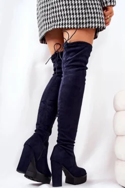 Zamszowe Kozaki Za Kolano Granatowe Fillis