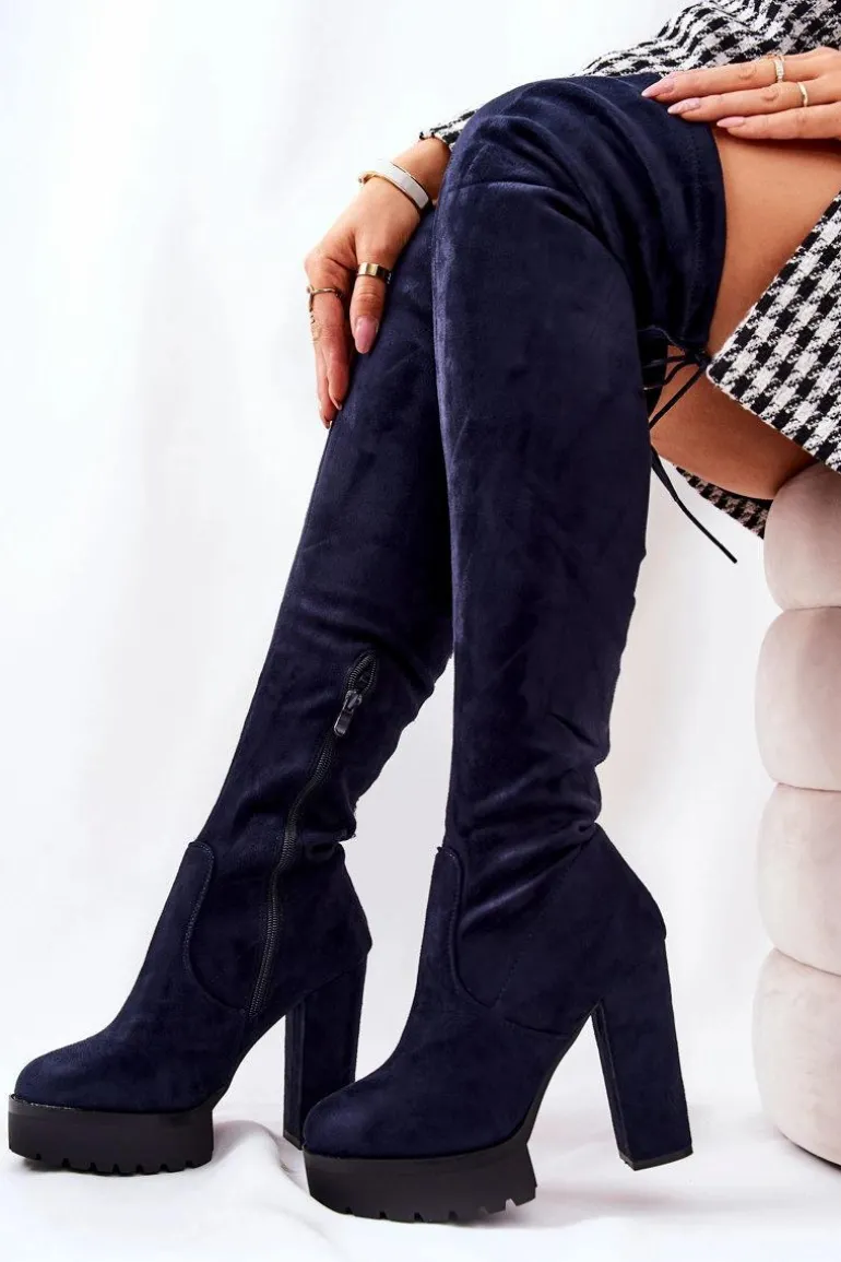 Zamszowe Kozaki Za Kolano Granatowe Fillis