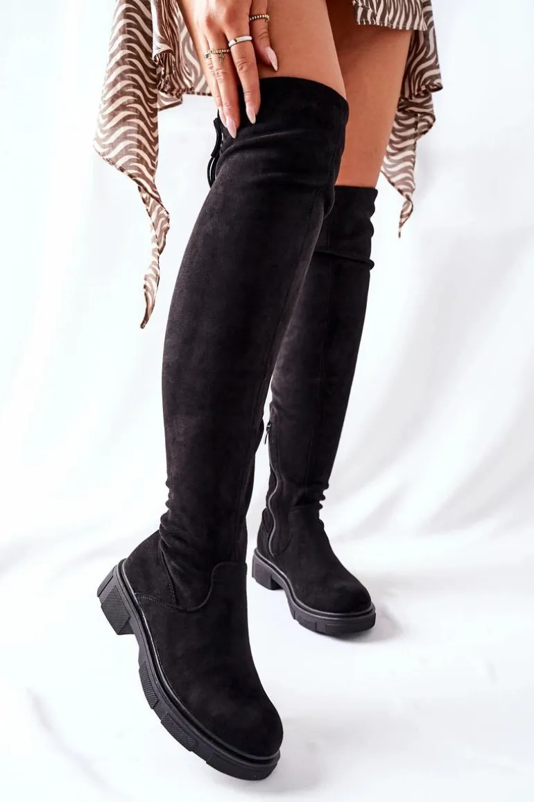 Zamszowe Kozaki Za Kolano Czarne Selina