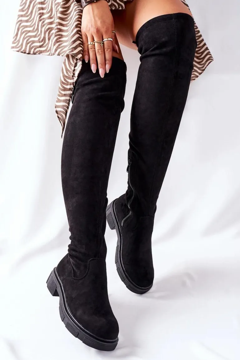Zamszowe Kozaki Za Kolano Czarne Selina