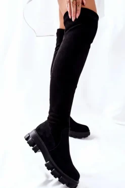 Zamszowe Kozaki Za Kolano Na Suwak Czarne Creen