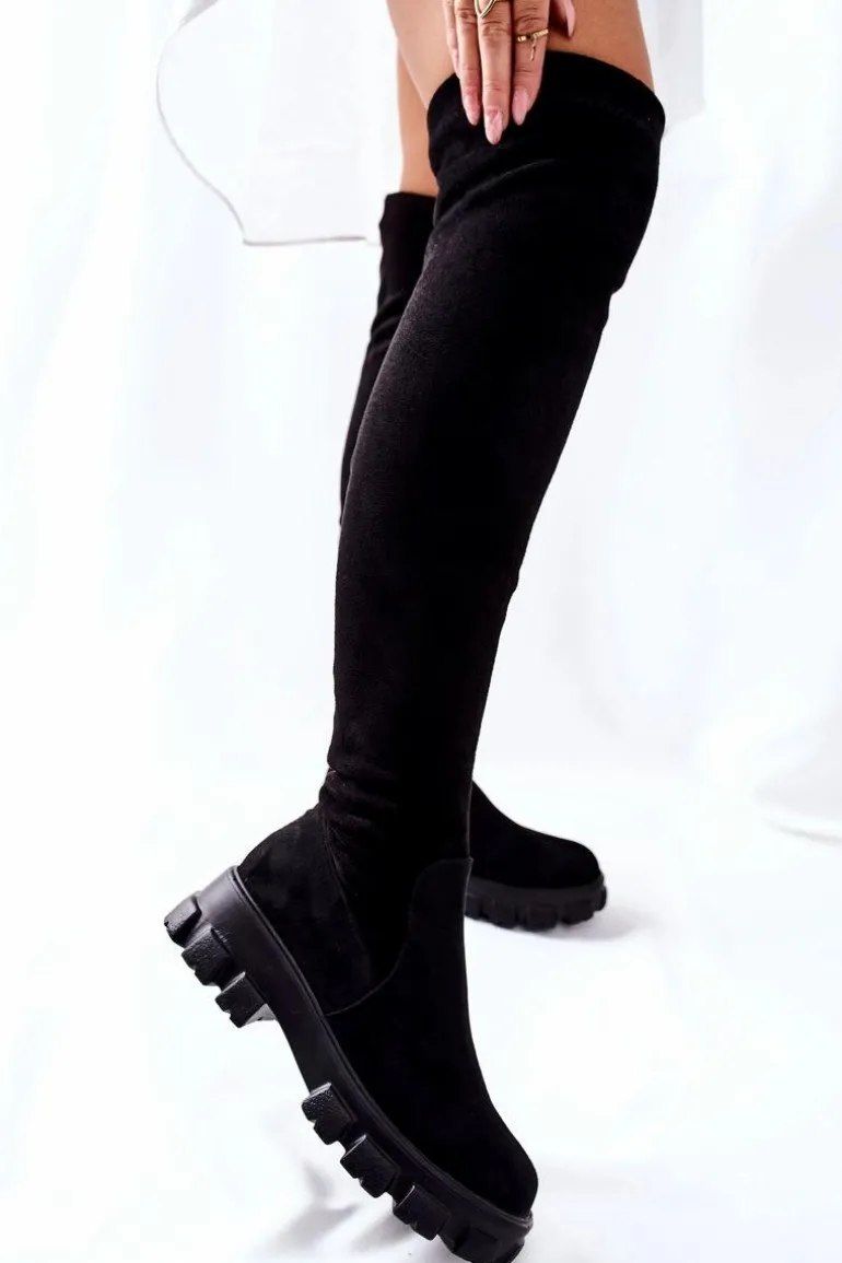Zamszowe Kozaki Za Kolano Na Suwak Czarne Creen