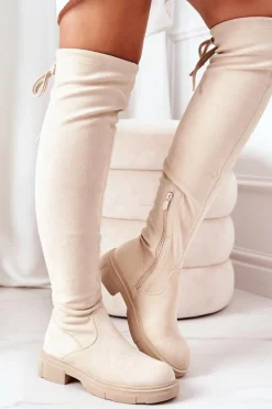 Zamszowe Kozaki Za Kolano Beżowe Selina