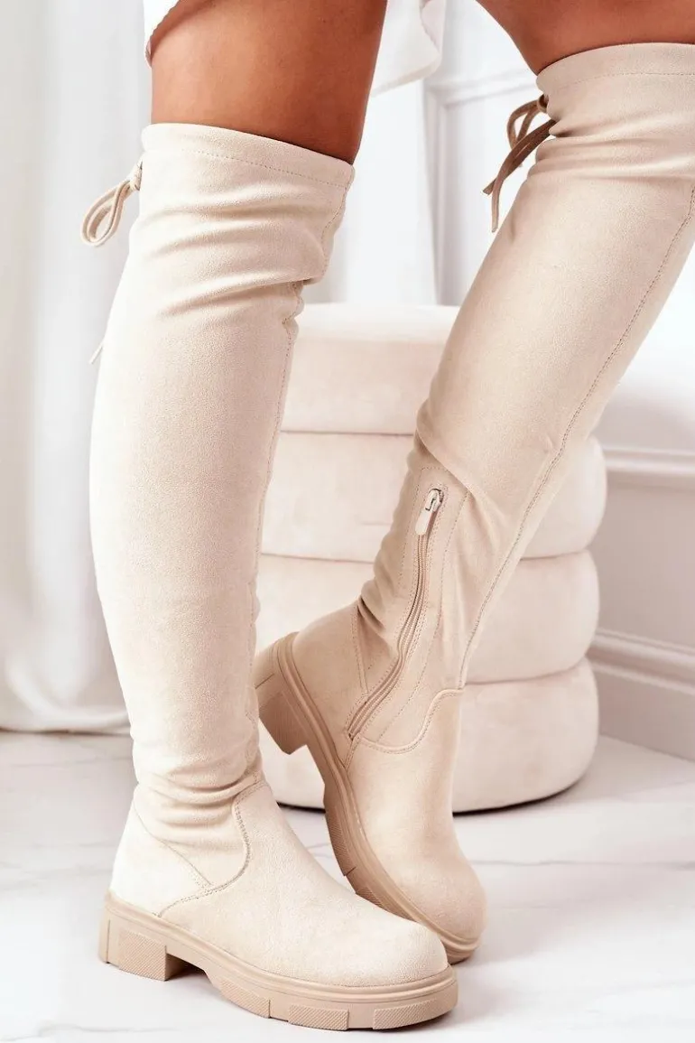 Zamszowe Kozaki Za Kolano Beżowe Selina