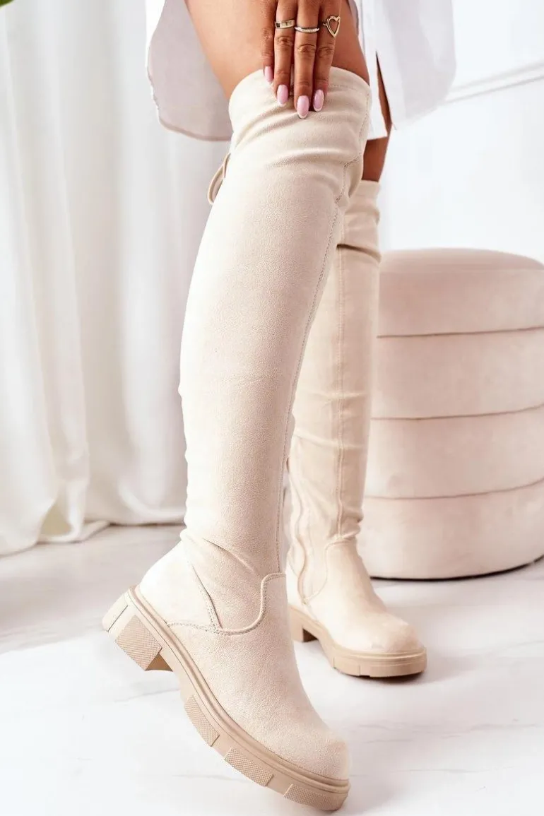 Zamszowe Kozaki Za Kolano Beżowe Selina