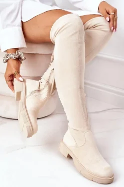 Zamszowe Kozaki Za Kolano Beżowe Selina