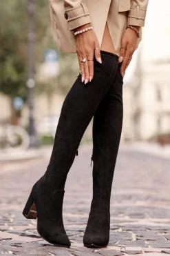 Zamszowe Kozaki Za Kolano Na Słupku Czarne Amalitas