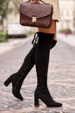 Zamszowe Kozaki Za Kolano Na Słupku Czarne Amalitas