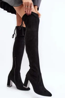 Zamszowe Kozaki Za Kolano Na Słupku Czarne Amalitas