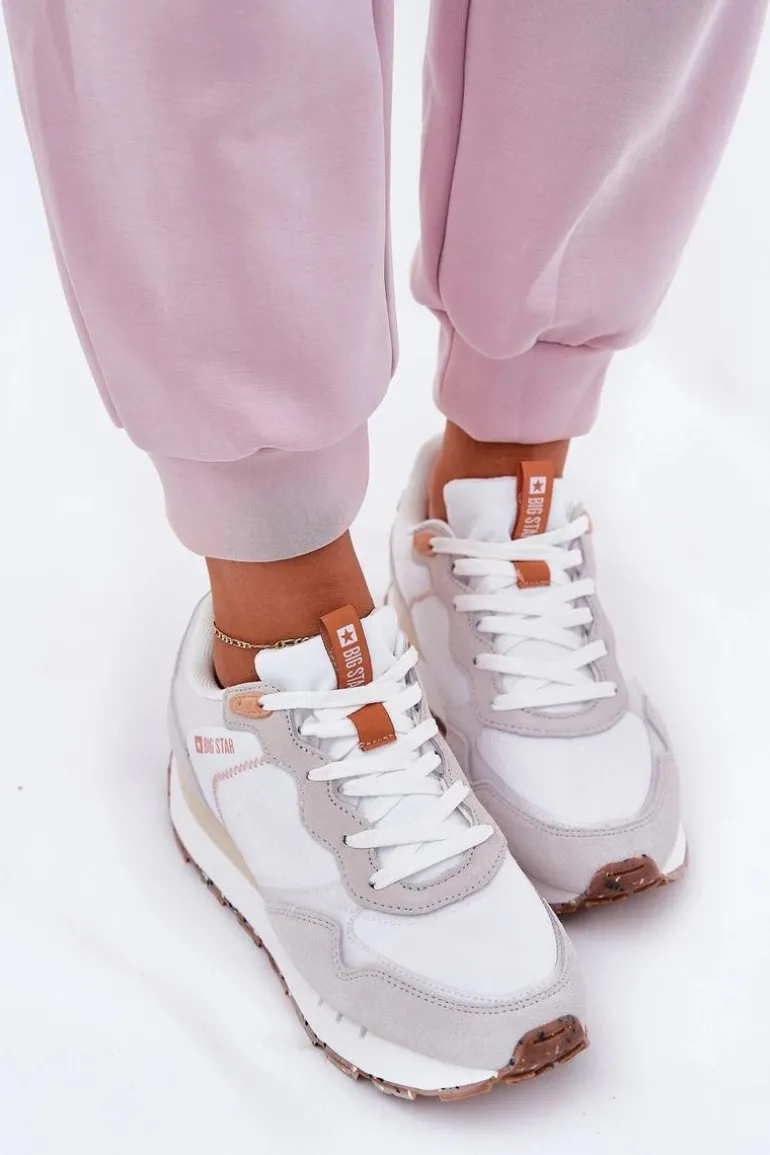Zamszowe Lekkie Buty Sportowe Damskie Big Star RR274235 HI-POLY SYSTEM Beżowe