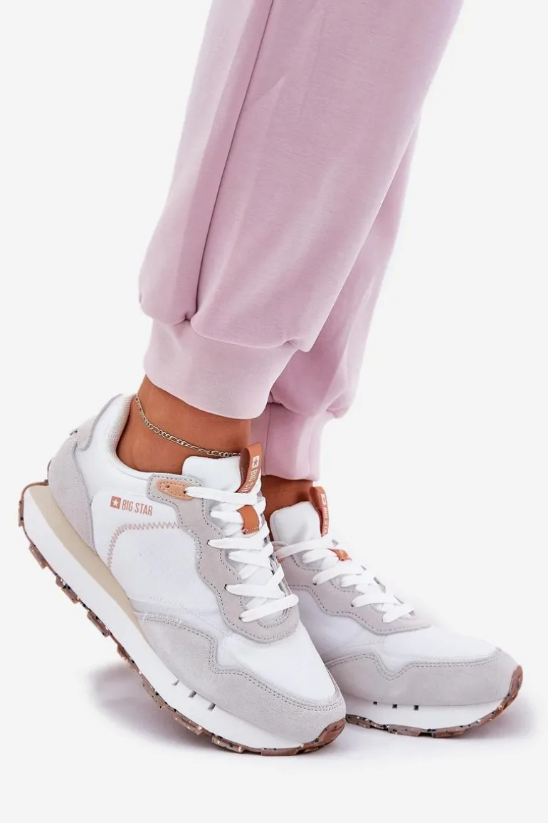Zamszowe Lekkie Buty Sportowe Damskie Big Star RR274235 HI-POLY SYSTEM Beżowe
