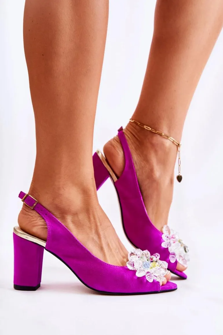 Zamszowe Modne Czółenka Sandały Z Ozdobą Fuksja Meriss