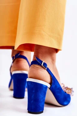 Zamszowe Modne Czółenka Sandały Z Kryształkami Granatowe Nolissa