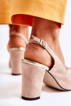 Zamszowe Modne Czółenka Sandały Z Ozdobą Beżowe Meriss