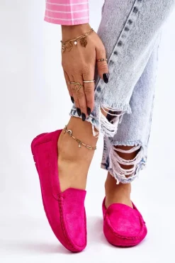 Zamszowe Mokasyny Damskie Fuksja Morreno