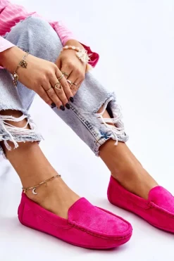 Zamszowe Mokasyny Damskie Fuksja Morreno